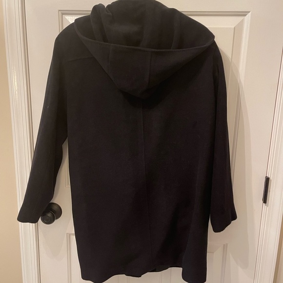 Black part wool coat with lining and hood. Size 8 - Picture 3 of 3